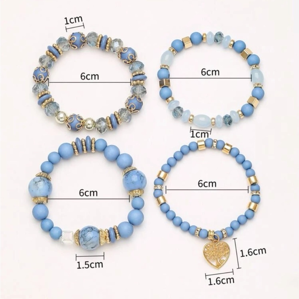 New 4 piece beaded bracelet heart charm - Picture 4 of 4
